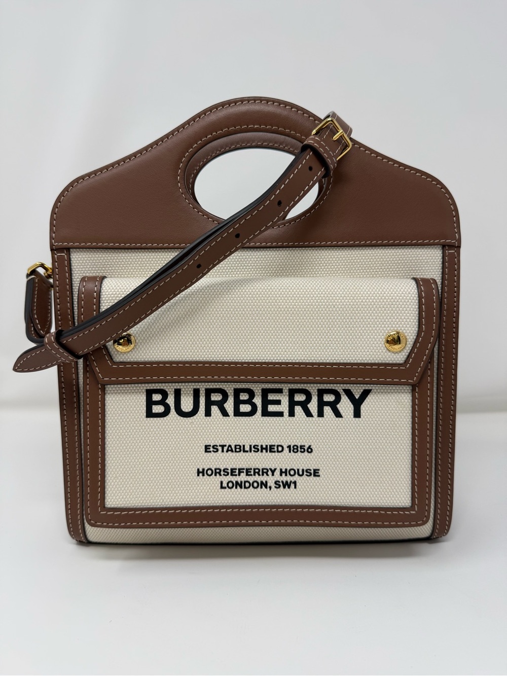 Burberry Mini Two-Tone Canvas and Leather Pocket Bag - Cream and Brown
